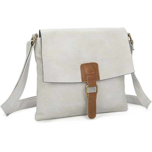 irisaa Umhängetasche Damen, kleine Schultertasche mit Magnetverschluss, Handtasche Cross Bag mit Reißverschluss, Damen Tasche:Grau von irisaa