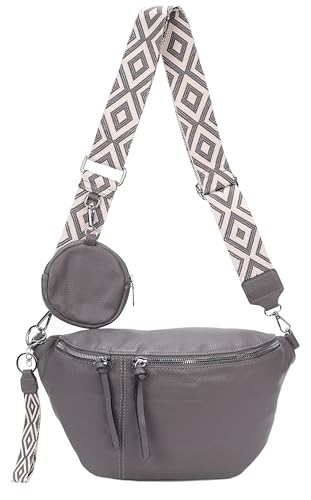 irisaa Umhängetasche Damen Crossbody Bag, 3 in 1 Schultertasche, Bauchtasche mit Reißverschluss und Verstellbarem breitem Gurt, Handtasche für Männer Frauen, DKB Farbe:Anthrazit Separat von irisaa