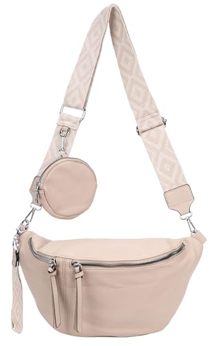 irisaa Umhängetasche Damen Crossbody Bag, 3 in 1 Schultertasche, Bauchtasche mit Reißverschluss und Verstellbarem breitem Gurt, Handtasche für Männer Frauen, DKB Farbe:Beige Separat von irisaa