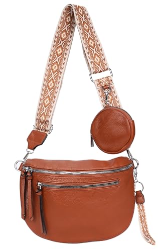 irisaa Umhängetasche Damen Crossbody Bag, 3 in 1 Schultertasche, Bauchtasche mit Reißverschluss und Verstellbarem breitem Gurt, Handtasche für Männer Frauen, DKB Farbe:Braun Doppel von irisaa