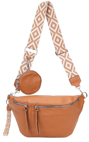 irisaa Umhängetasche Damen Crossbody Bag, 3 in 1 Schultertasche, Bauchtasche mit Reißverschluss und Verstellbarem breitem Gurt, Handtasche für Männer Frauen, DKB Farbe:Braun Separat von irisaa