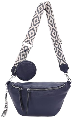 irisaa Umhängetasche Damen Crossbody Bag, 3 in 1 Schultertasche, Bauchtasche mit Reißverschluss und Verstellbarem breitem Gurt, Handtasche für Männer Frauen, DKB Farbe:Navy Separat von irisaa