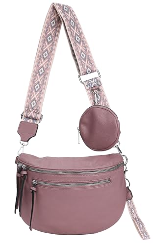 irisaa Umhängetasche Damen Crossbody Bag, 3 in 1 Schultertasche, Bauchtasche mit Reißverschluss und Verstellbarem breitem Gurt, Handtasche für Männer Frauen, DKB Farbe:Pink Doppel von irisaa