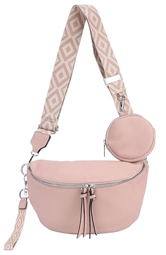 irisaa Umhängetasche Damen Crossbody Bag, 3 in 1 Schultertasche, Bauchtasche mit Reißverschluss und Verstellbarem breitem Gurt, Handtasche für Männer Frauen, DKB Farbe:Pink von irisaa