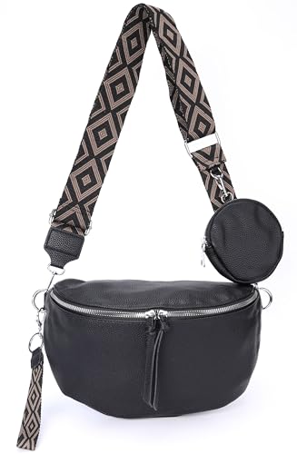 irisaa Umhängetasche Damen Crossbody Bag, 3 in 1 Schultertasche, Bauchtasche mit Reißverschluss und Verstellbarem breitem Gurt, Handtasche für Männer Frauen, DKB Farbe:Schwarz von irisaa