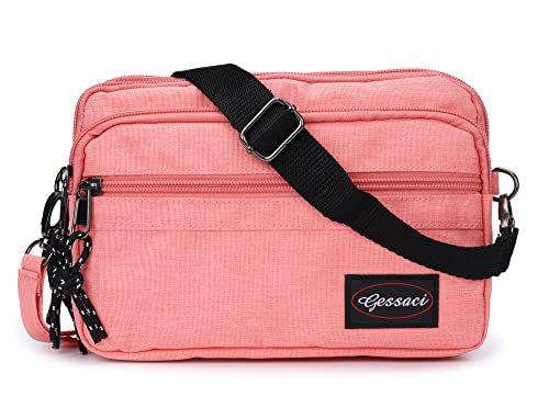 irisaa Umhängetasche Damen Crossbody Bag, Canvas Multifunkionale Schultertasche, Messenger Bag viele Fächer, Casual Handtasche für Reise Wandern Shopping Arbeit, DKB Farbe:Rosa von irisaa