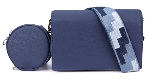 irisaa Umhängetasche Damen Cutch, kleine 3 in 1 Schultertasche mit Reißverschluss und Verstellbarem breitem Gurt, Handtasche für Männer Frauen, DKB Farbe:Navy von irisaa