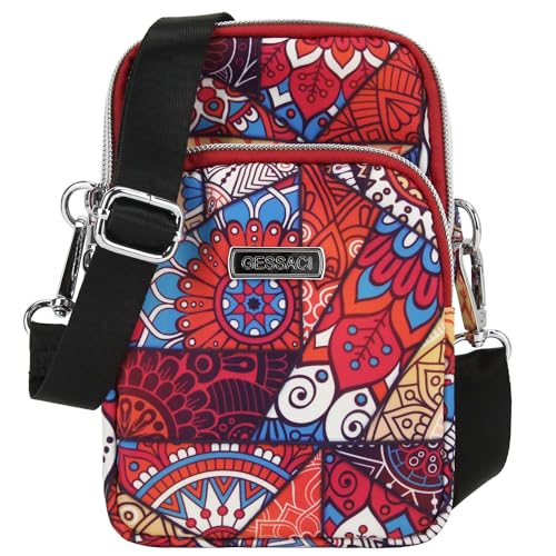 irisaa Umhängetasche Handytasche für Damen&Herren, kleine Schultertasche Crossbody, Gürteltasche Hüfttasche mit vielen Fächern, DKB Farbe:Rot Muster von irisaa