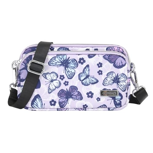 irisaa Umhängetasche Handytasche für Damen&Herren, kleine Schultertasche Crossbody mit vielen Fächern, Querformat, DKB Farbe:Lila Schmetterling von irisaa