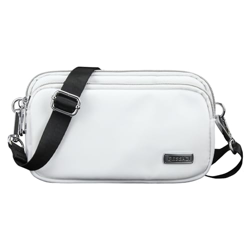 irisaa Umhängetasche Handytasche für Damen&Herren, kleine Schultertasche Crossbody mit vielen Fächern, Querformat, DKB Farbe:Weiß von irisaa