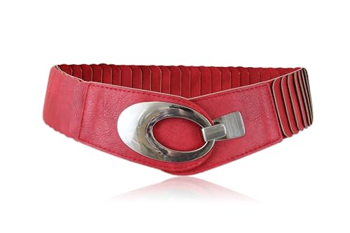 irisaa Breiter Damen Gürtel Elastischer Taillengürtel, Hüftgürtel Stretch Gürtel mit Hakenverschluss, Rot, Damen Taillengürtel ONE SIZE von irisaa