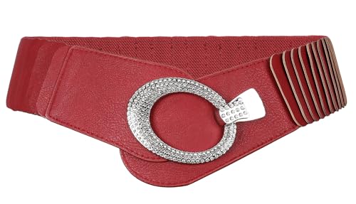 irisaa breiter Damen Gürtel Elastischer Taillengürtel, Hüftgürtel Stretch Gürtel mit Hakenverschluss, Damen Taillengürtel 2020:Rot Strass, Damen Taillengürte Größe:ONE SIZE von irisaa