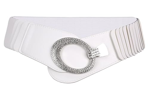 irisaa breiter Damen Gürtel Elastischer Taillengürtel, Hüftgürtel Stretch Gürtel mit Hakenverschluss, Damen Taillengürtel 2020:Weiss Strass, Damen Taillengürte Größe:ONE SIZE von irisaa