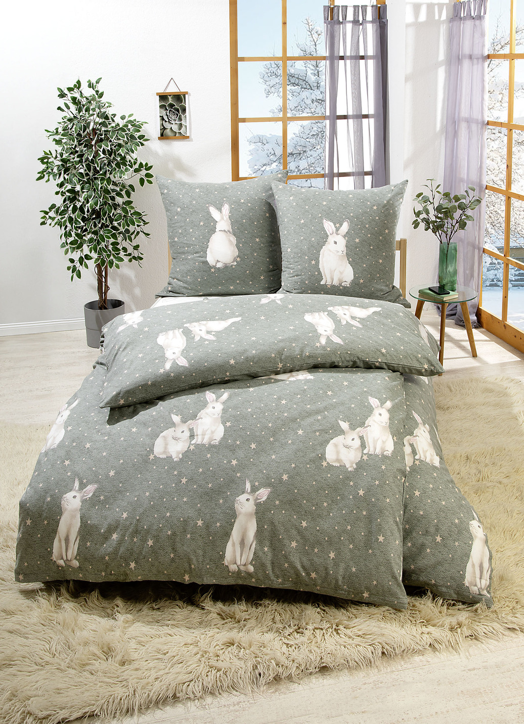 Bettwäsche-Garnitur mit Jubiläums-Dessin, Größe 112 (80x80 cm + 135x200 cm), Salbeigrün von irisette