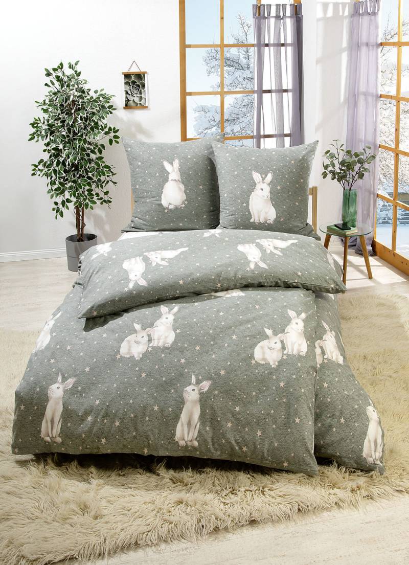 Bettwäsche-Garnitur mit Jubiläums-Dessin, Größe 112 (80x80 cm + 135x200 cm), Salbeigrün von irisette