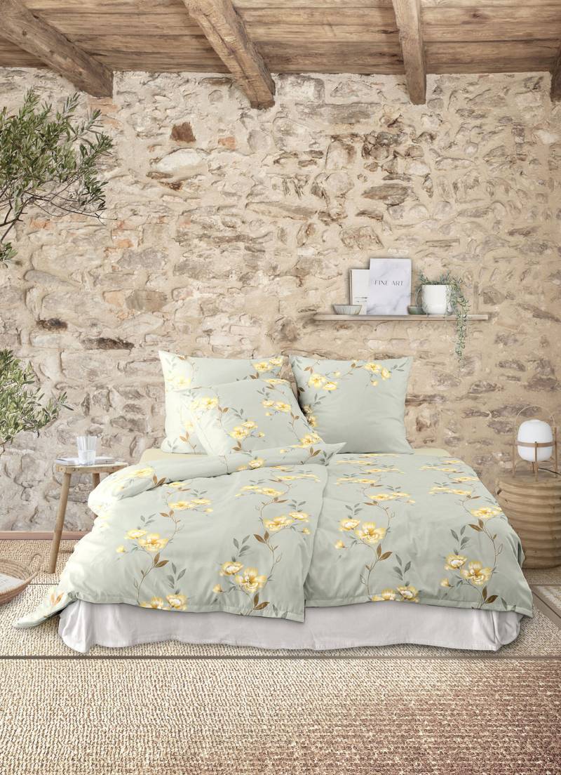 Bettwäsche-Garnitur von "Irisette“, Größe 115 (80x80 cm + 155x220 cm), Qualität Mako-Satin, Grün von irisette