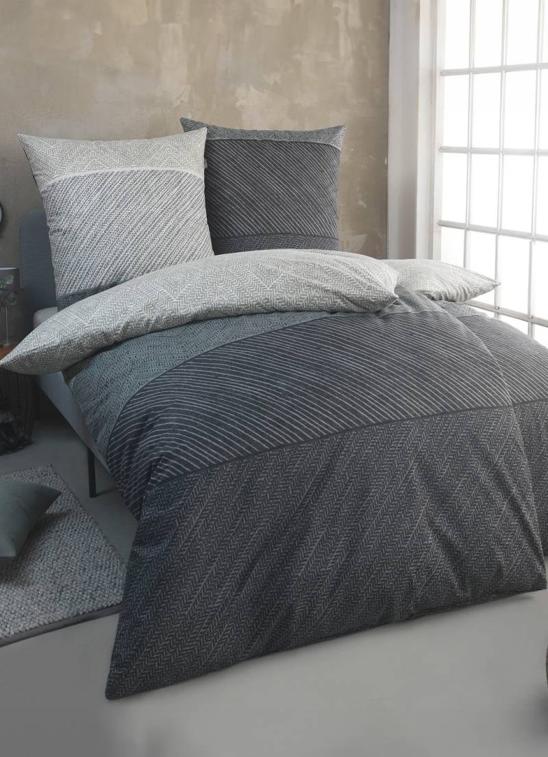 Kuschelweiche Bettwäsche-Garnitur aus Baumwolle, Größe 115 (80/80 cm + 155/220 cm), Grün-Grau von irisette