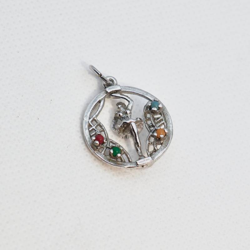 Ballerina Charm Mit Bunten Perlen - Vintage Sterling Silber Anhänger Einzigartiges Statement Stück von irisology