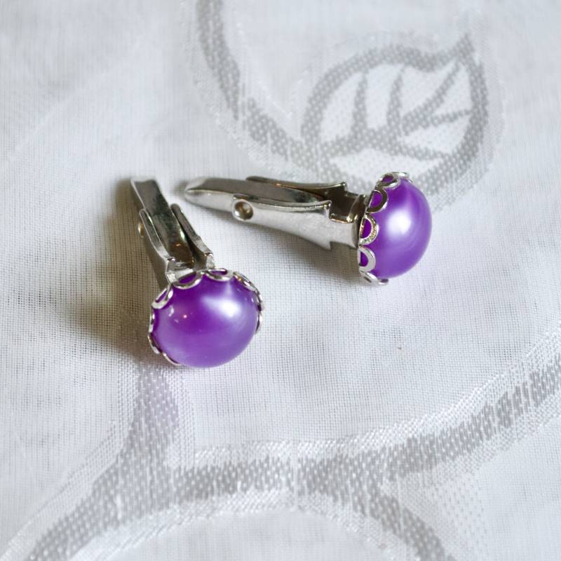 Vintage Manschettenknüpfe Aus Kunststoff Und Silber - Klein, Hell Lila Toller Zustand Unisex von irisology