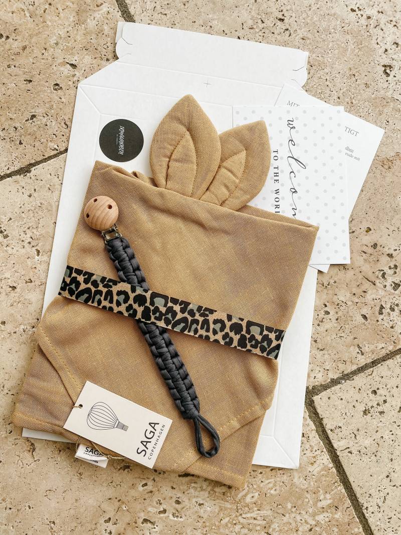 Set Schnullerkette Schmusetuch Ohren Musselintuch Saga Copenhagen Tuch Schnullerband Kind Taufe Baby Geschenk Spucktuch Newborn Geburt von irmaundben