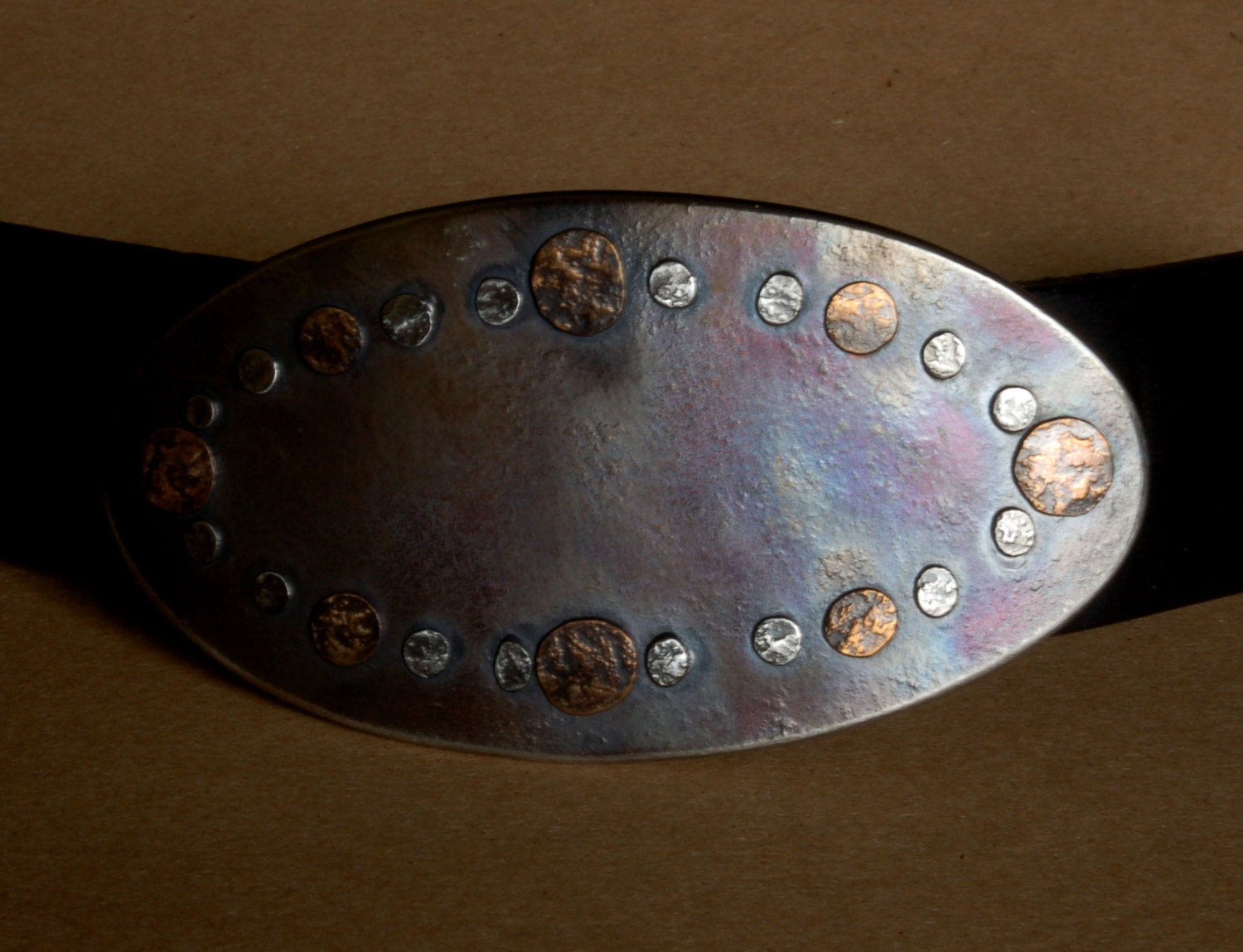 Handgeschmiedete Oval Gürtelschnalle Bronze & Edelstahl-Overlay, Passend Für 1.5 "Gürtel von ironartcanada