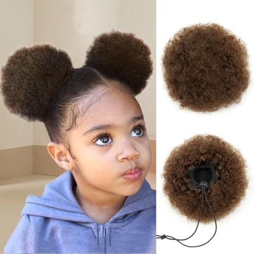 ISHEENY Afro Kinky Pferdeschwanz Haarteil Haarverlängerung Locken mit Kordelzug Braun Menschenhaar Ponytail Extension für Damen Gewickelt Frau Ponytail 15CM 1PCS von isheeny