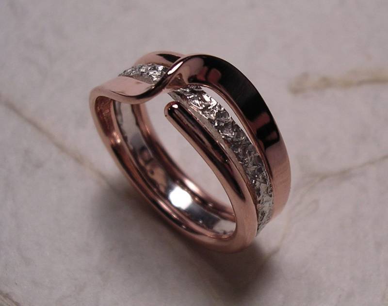 Kupfer Zwei Wiederum Welle Energie Ring™ Und Gespielter Pavé™ Strukturierte Sterling Bandring Einsatz von isidro