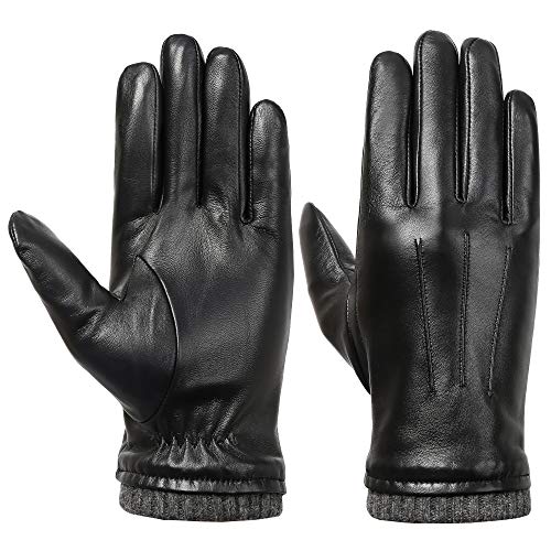 isilila Italienische Schaffell-Lederhandschuhe für Herren, Winter, warm, mit Fleece gefüttert, Touchscreen-Handschuhe, Schwarz (100 % Fleece gefüttert), Small von isilila