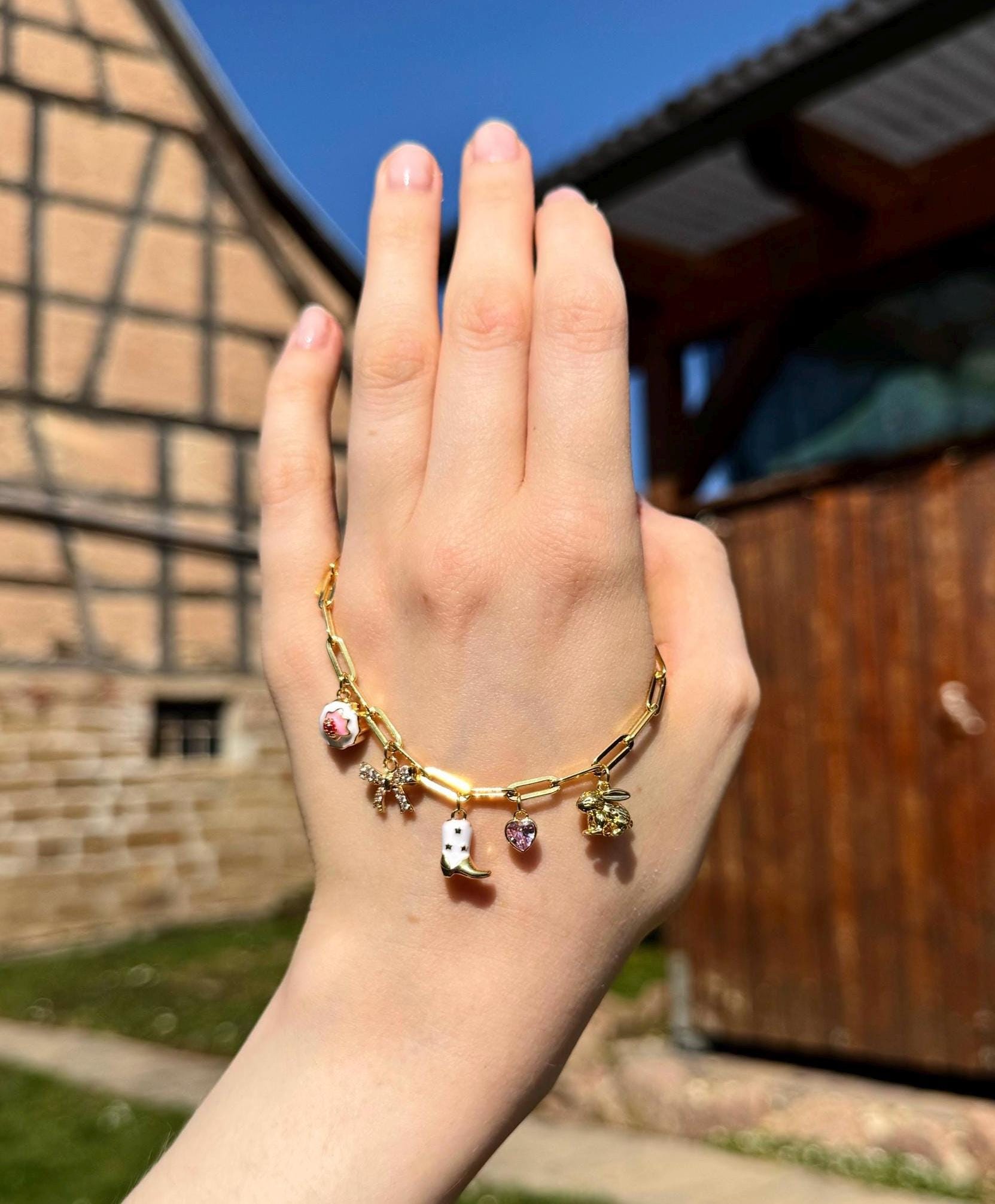 Süßes Mädchen 925 Sterling Silber + Vergoldete Gliederketten-Armband von isisschmuckstuecke