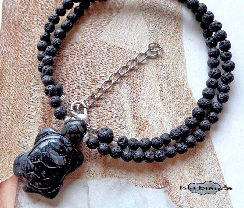 Collier ⋆ Lava Schildkröte Picasso Jaspis Schwarz Anthrazit Silber Kurze Kette Schildkrötenliebe Krafttier Collier ⋆ Lava Schildkröte Picasso Jaspis Schwarz Anthrazit Silber Kurze Kette Schildkrötenliebe Krafttier von islablanca