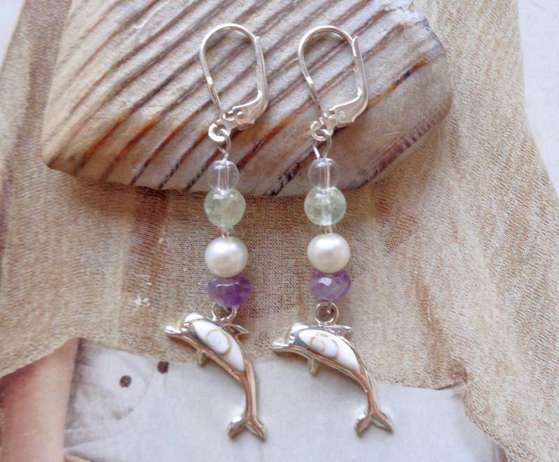 Ohrringe ⋆ Delfine Shivas Auge Aquamarin Shiva Silber Süßwasserperlen Weiß Delfin Ohrhänger Ohrhaken Amethyst Lila Mint Ohrringe ⋆ Delfine Shivas Auge Aquamarin Shiva Silber Süßwasserperlen Weiß Delfin Ohrhänger Ohrhaken Amethyst Lila Mint von islablanca