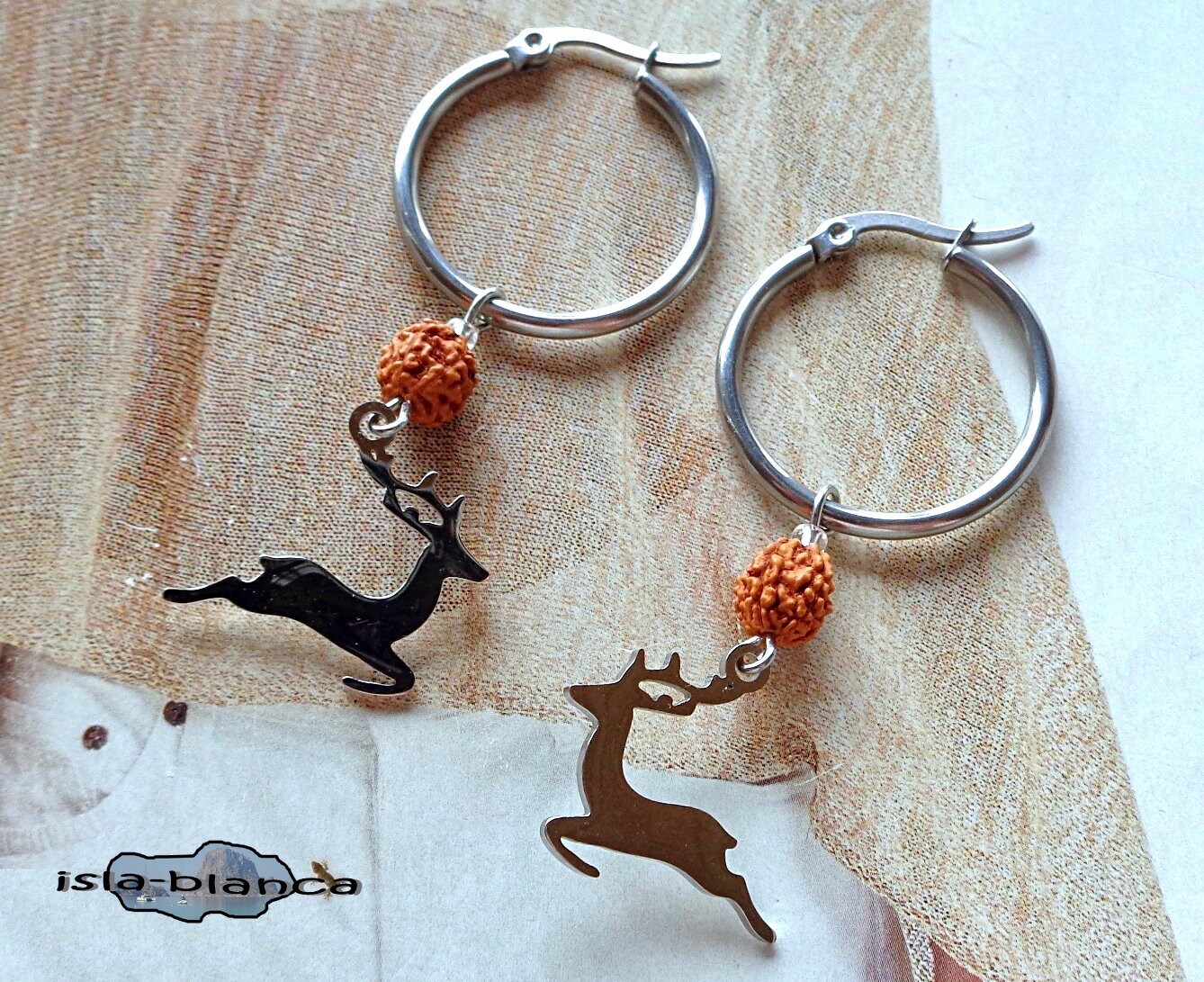 Ohrringe ⋆ Hirsch Edelstahl Creolen Rudraksha Samen Silber Terrakotta Hirsche Ohrhänger Ohrstecker Kreolen Reh Ohrringe ⋆ Hirsch Edelstahl Creolen Rudraksha Samen Silber Terrakotta Hirsche Ohrhänger Ohrstecker Kreolen Reh von islablanca