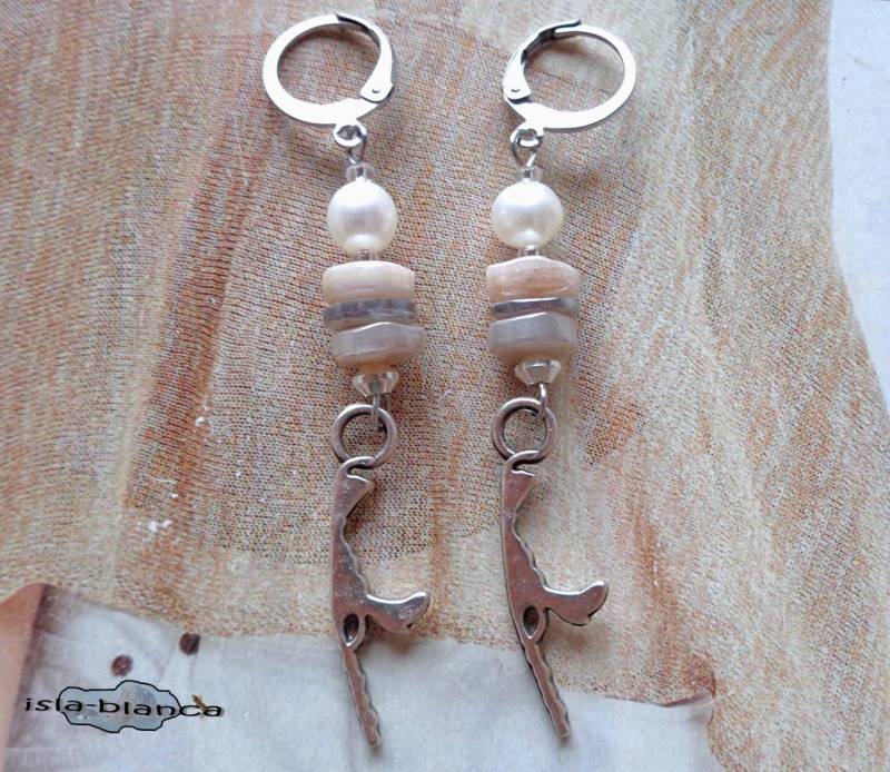 Ohrringe ⋆ Sylt Süßwasserperlen Mondstein Weiß Beige Hellgrau Silber Ohrhänger Ohrhaken Zuchtperlen Syltliebe Grau von islablanca