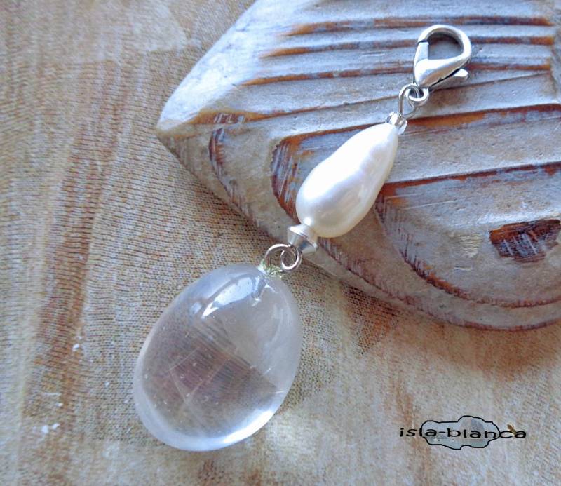 Wechselanhänger ⋆ Angel Aura Bergkristall Bedampft Süßwasserperle Weiß Charm Anhänger Schimmer Silber Tropfen Wechselanhänger ⋆ Angel Aura Bergkristall Bedampft Süßwasserperle Weiß Charm Anhänger Schimmer Silber Tropfen von islablanca