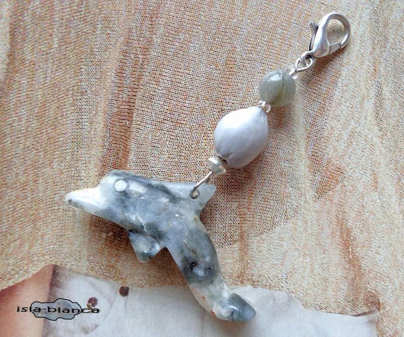 Wechselanhänger ⋆ Delfin Jaspis Grün Grau Silber Labradorit Imfibinga Same Anhänger Charm Delphin Krafttier Hiobsträne von islablanca