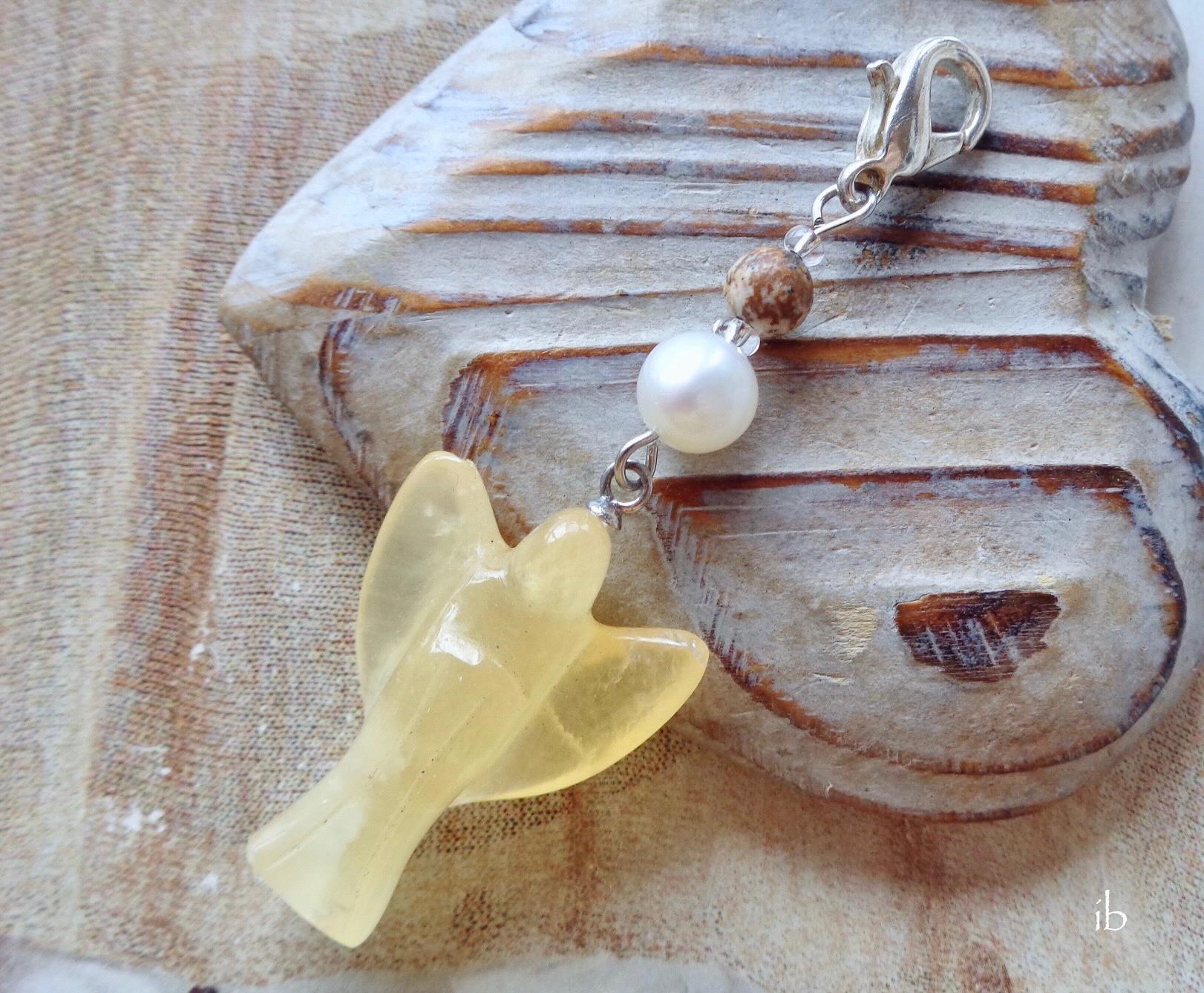 Wechselanhänger ⋆ Engel Orangencalcit Anhänger Charm Orangen Calcit Gelb Süßwasserperle Weiß Landschaftsjaspis Beige Jaspis von islablanca