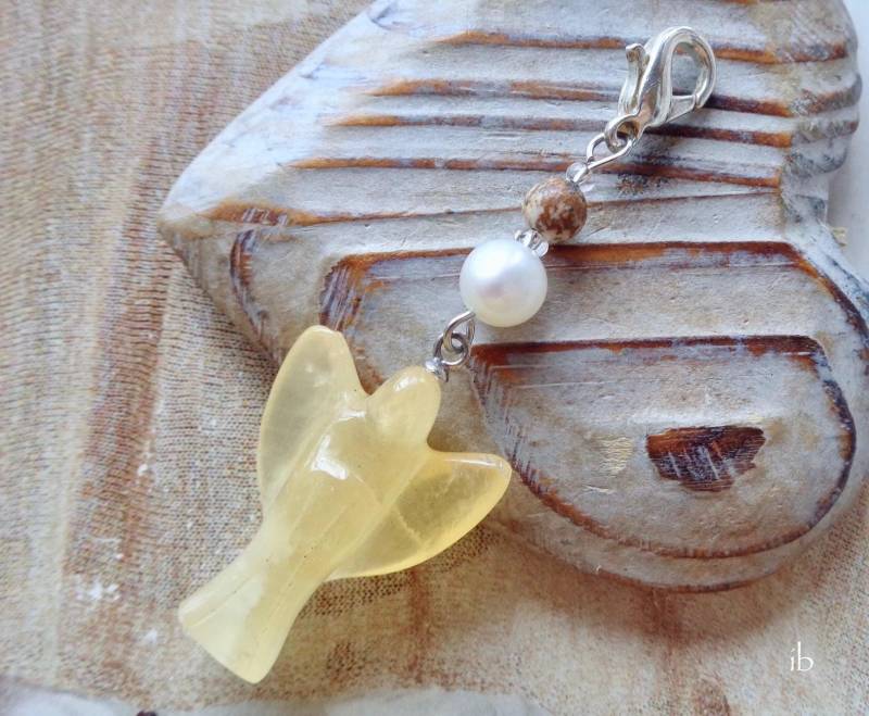 Wechselanhänger ⋆ Engel Orangencalcit Anhänger Charm Orangen Calcit Gelb Süßwasserperle Weiß Landschaftsjaspis Beige Jaspis von islablanca