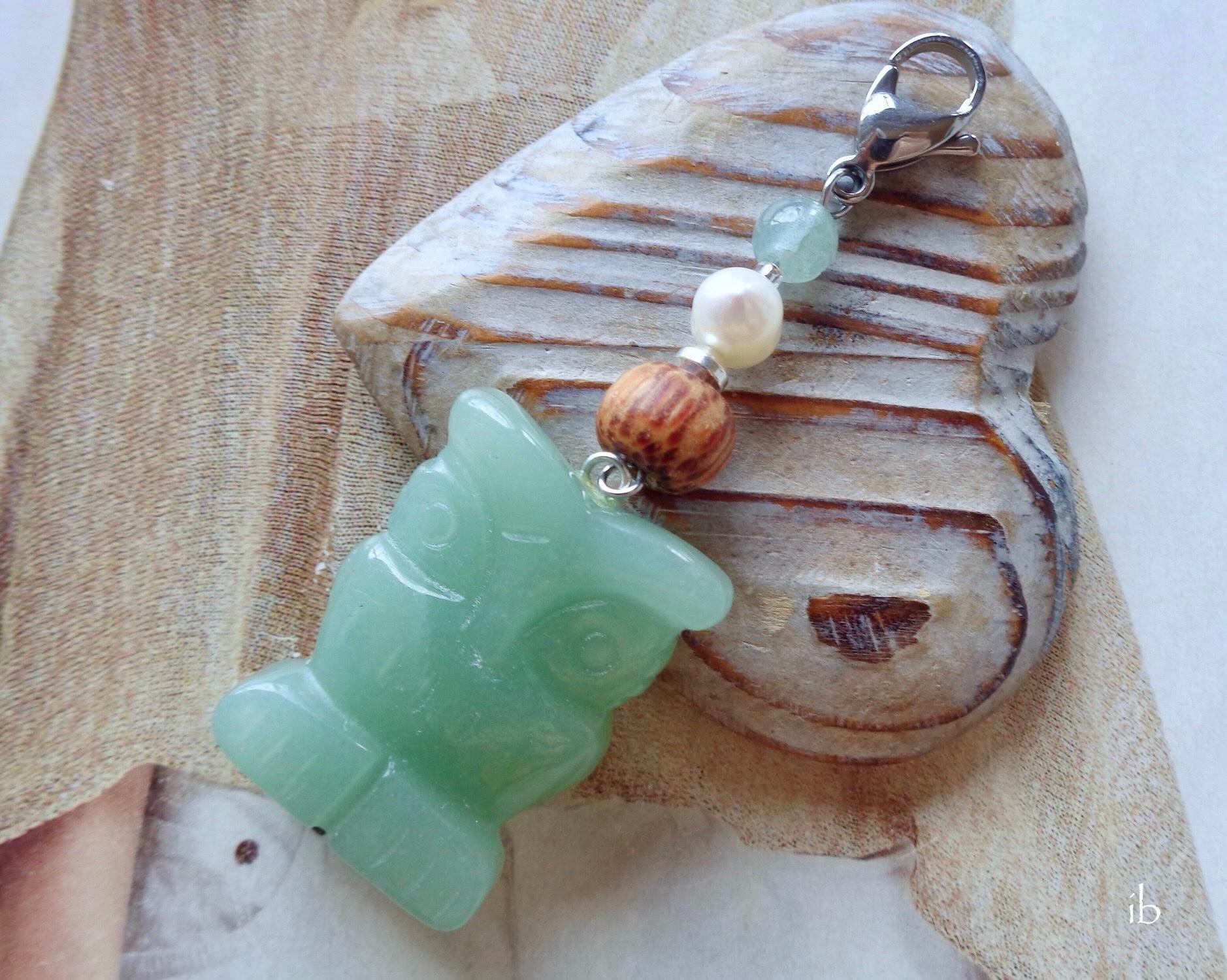 Wechselanhänger ⋆ Eule Aventurin Mint Petrol Aquamarin Palmholz Silber Weiß Süßwasserperle Braun Anhänger Charm Holzperle Eulenliebe Grün von islablanca