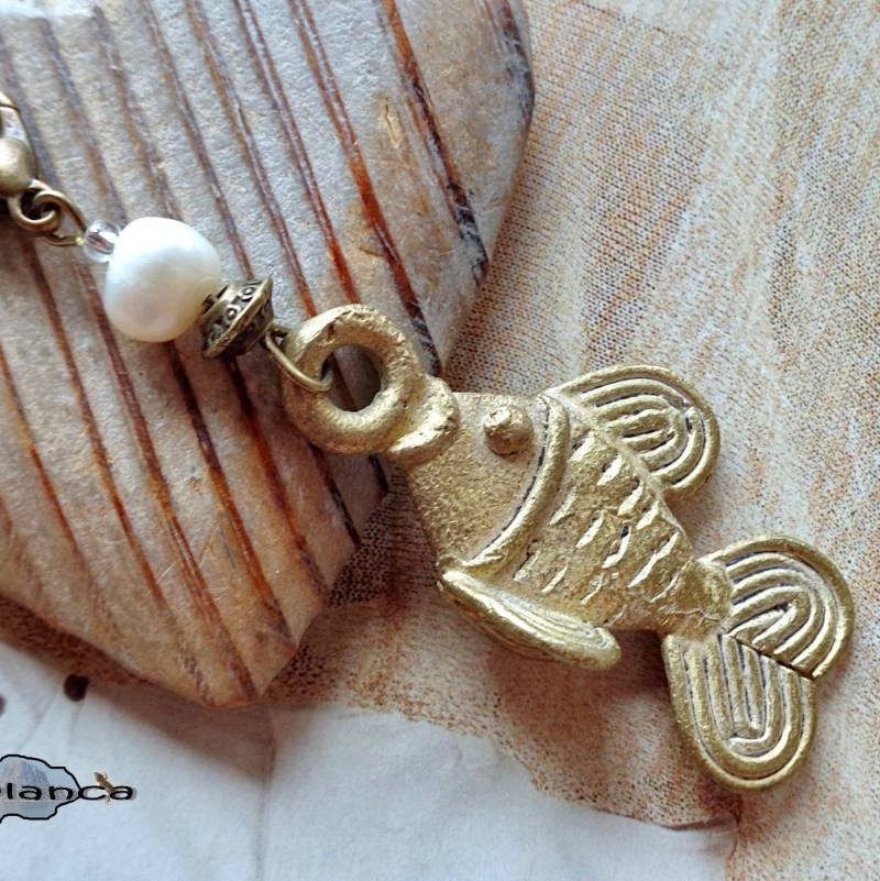 Wechselanhänger ⋆ Fisch Messing Süßwasserperle Bronze Weiß Maritim Anhänger Charm Wechselanhänger ⋆ Fisch Messing Süßwasserperle Bronze Weiß Maritim Anhänger Charm von islablanca