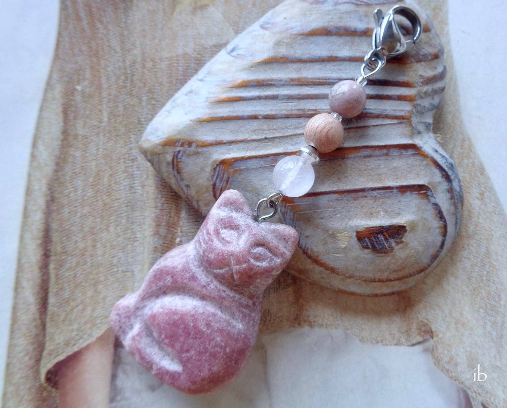 Wechselanhänger ⋆ Katze Rhodonit Rosenholz Rosenquarz Silber Rosa Anhänger Charm Katzenliebe Beige Beere Altrosa von islablanca