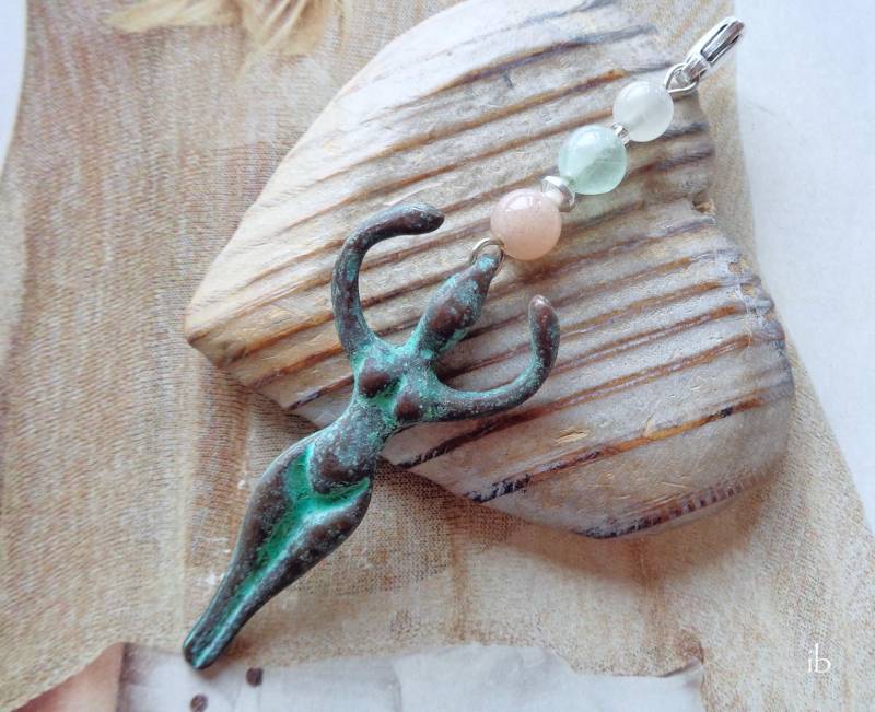 Wechselanhänger ⋆ Mondgöttin Goddess Göttin Petrol Mondstein Sonnenstein Aquamarin Anhänger Silber Charm Weiß Angerone Apricot von islablanca