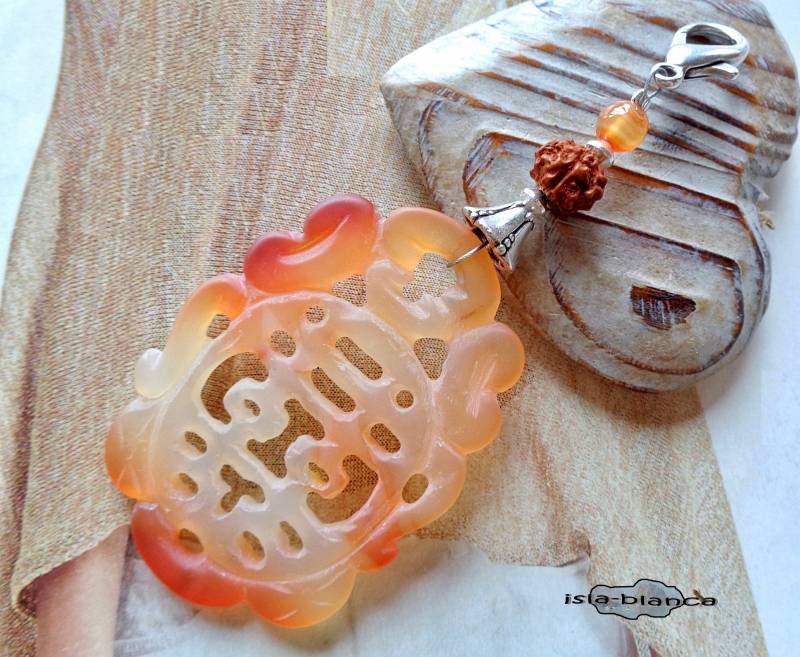 Wechselanhänger ⋆ Ornament Karneol Matt Rudraksha Same Terrakotta Orange Apricot Silber Anhänger Charm von islablanca