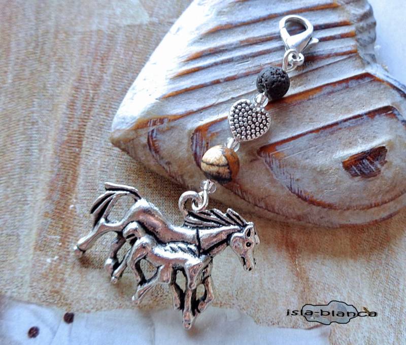 Wechselanhänger ⋆ Pferd Mit Fohlen Lava Landschaftsjaspis Silber Anhänger Charm Pferdeliebe Braun Schwarz Herz von islablanca