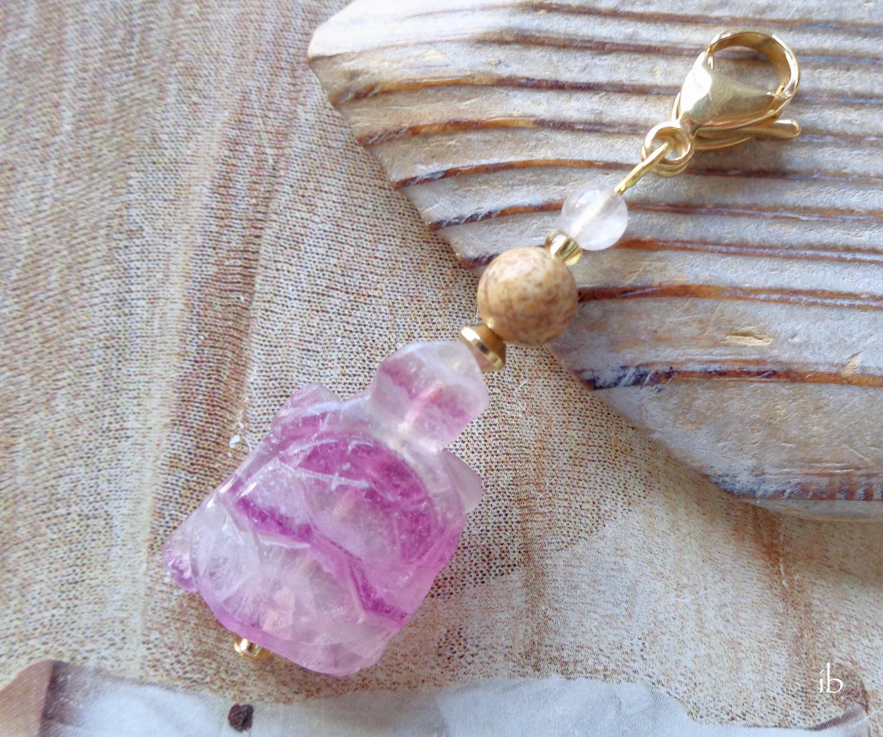 Wechselanhänger ⋆ Schildkröte Fluorit Lila Landschaftsjaspis Beige Rosenquarz Rosa Gold Charm Anhänger Krafttier Jaspis von islablanca