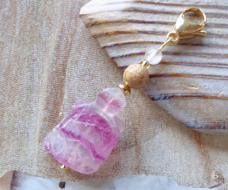 Wechselanhänger ⋆ Schildkröte Fluorit Lila Landschaftsjaspis Beige Rosenquarz Rosa Gold Charm Anhänger Krafttier Jaspis von islablanca
