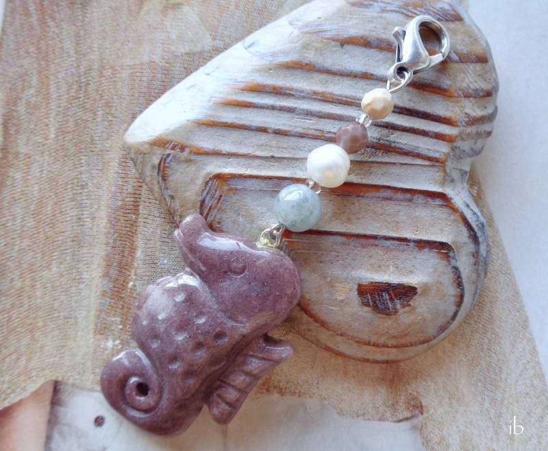Wechselanhänger ⋆ Seepferdchen Achat Jadeit Mookait Süßwasserperle Weiß Mint Beige Silber Charm Anhänger Mauve Seepferd Jade Lila von islablanca