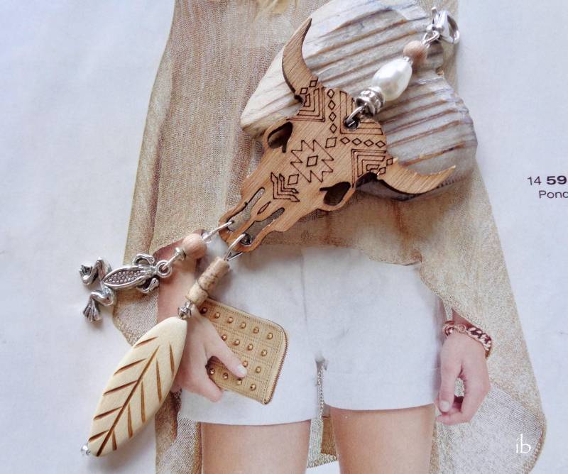 Wechselanhänger ⋆ Stierkopf Holz Verziert Frosch Blatt Feder Tropfen Beige Silber Stier Braun Weiß Büffel Jaspis von islablanca