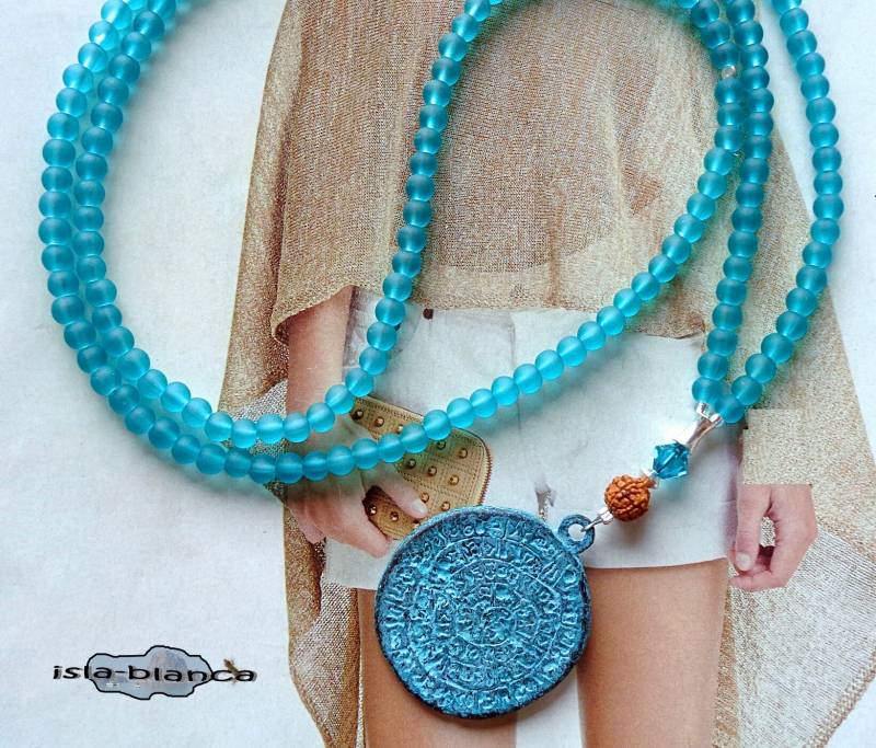 Y-Kette ⋆ Ornament Patiniert Türkisgrün Matt Patina Rudraksha Same Kette Türkis Petrol Terrakotta Silber Münze Y-Kette ⋆ Ornament Patiniert Türkisgrün Matt Patina Rudraksha Same Kette Türkis Petrol Terrakotta Silber Münze von islablanca