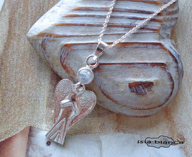 Zartes Collier ⋆ Engel Mondstein Silberkettchen Silber Kurze Kette Silberkette Feine Ankerkette von islablanca