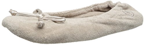 isotoner Damen Signature Frottee Ballett-Flache Hausschuhe mit Satinschleife, Stone, 36.5/37.5 EU von Isotoner